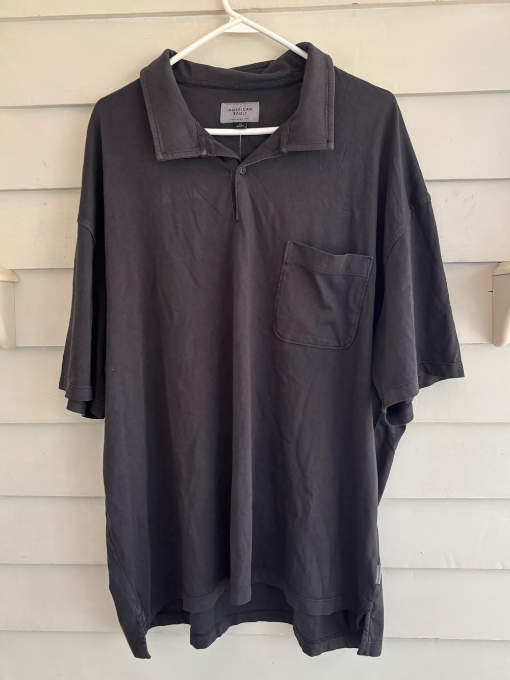 American Eagle Black Vintage Washed Short Sleeve Collared Shirt Size XXL NWT